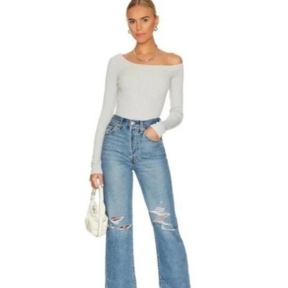 Levi's Jeans Size 29 Premium Ribcage Straight Distressed Cropped Blue Light Wash